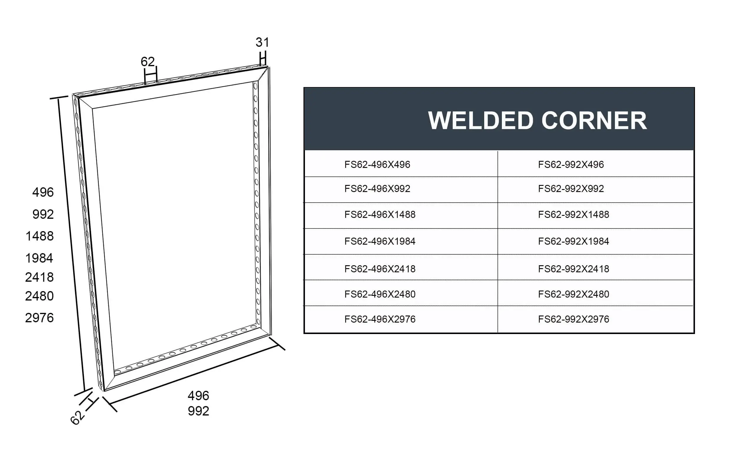 LTFS62-992X2418 Fast System 62mm welded rectangular frames with big holes