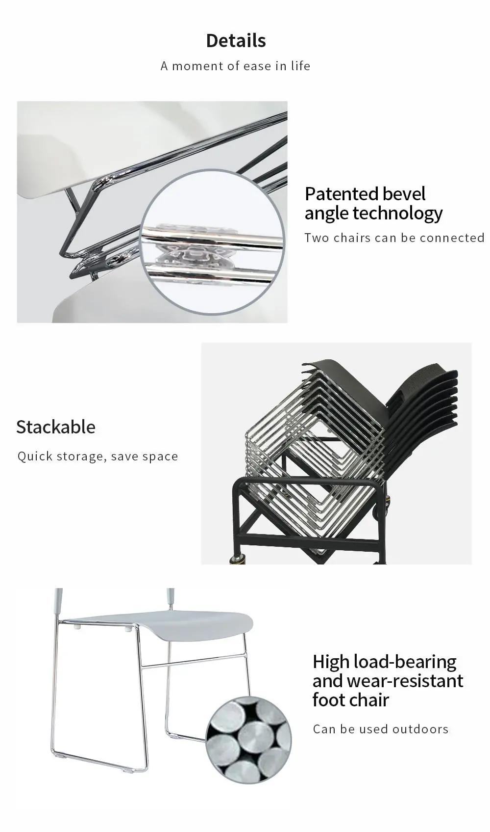 LT-ZET-04 Chrome Plated Solid Steel Leg Frame Stackable Chair with PP Back and Seat
