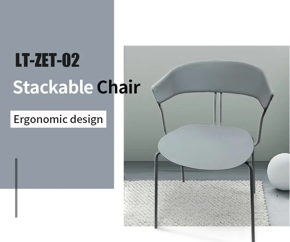 LT-ZET-02 Powder-Coated Steel Tube Frame Stackable Chair with PP Back and Seat