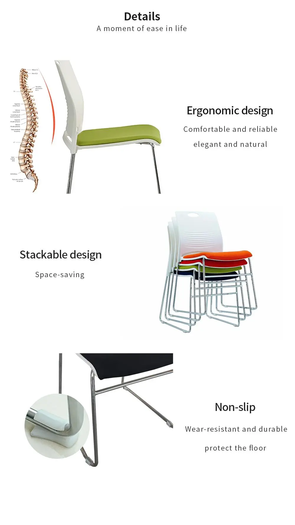 LT-ZET-03 Chrome Plated Steel Tube Frame Stackable Chair with PP Back and Seat