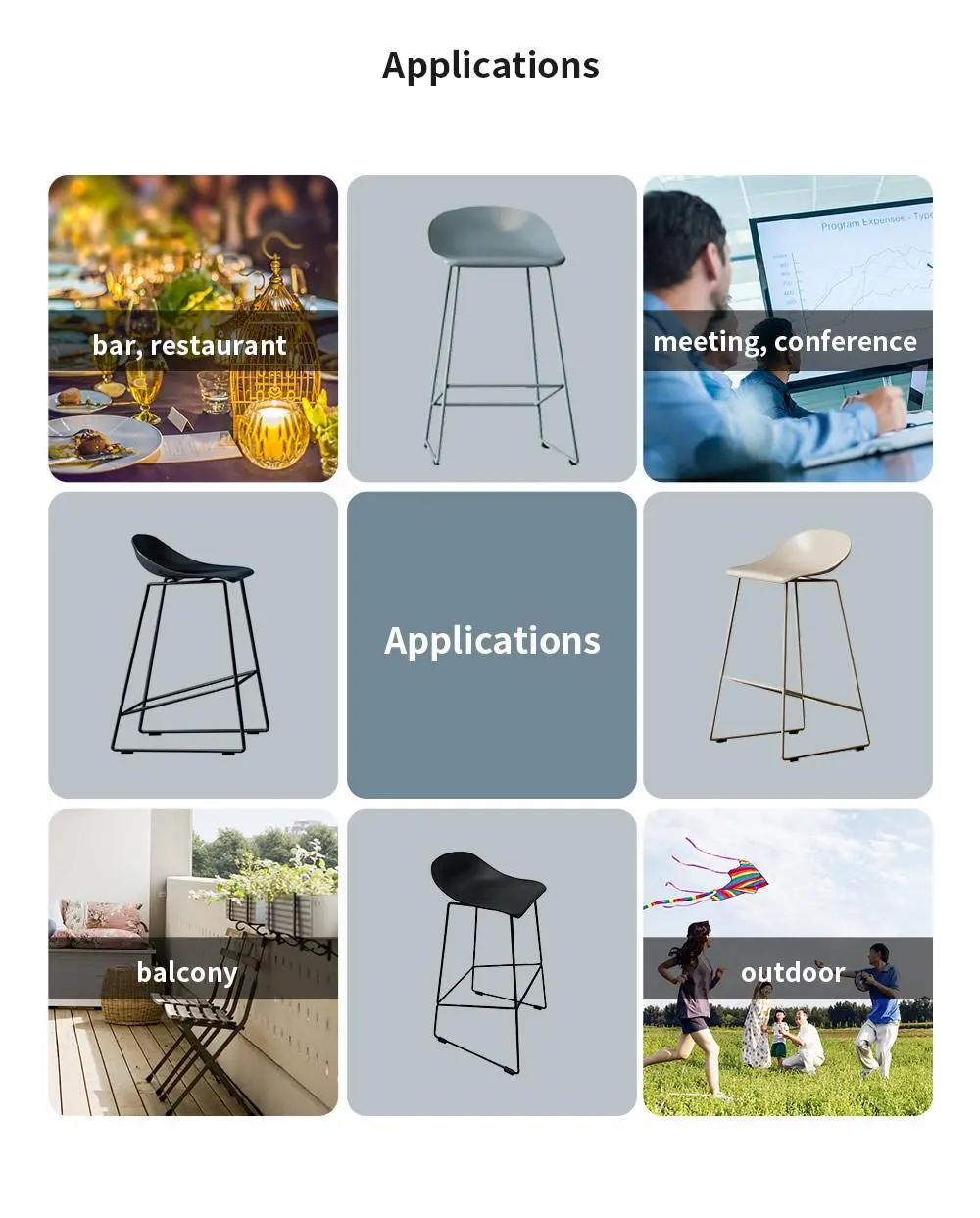 LT-ZET-12 Powder-Coated Solid Steel Frame Barstool with PP Seat