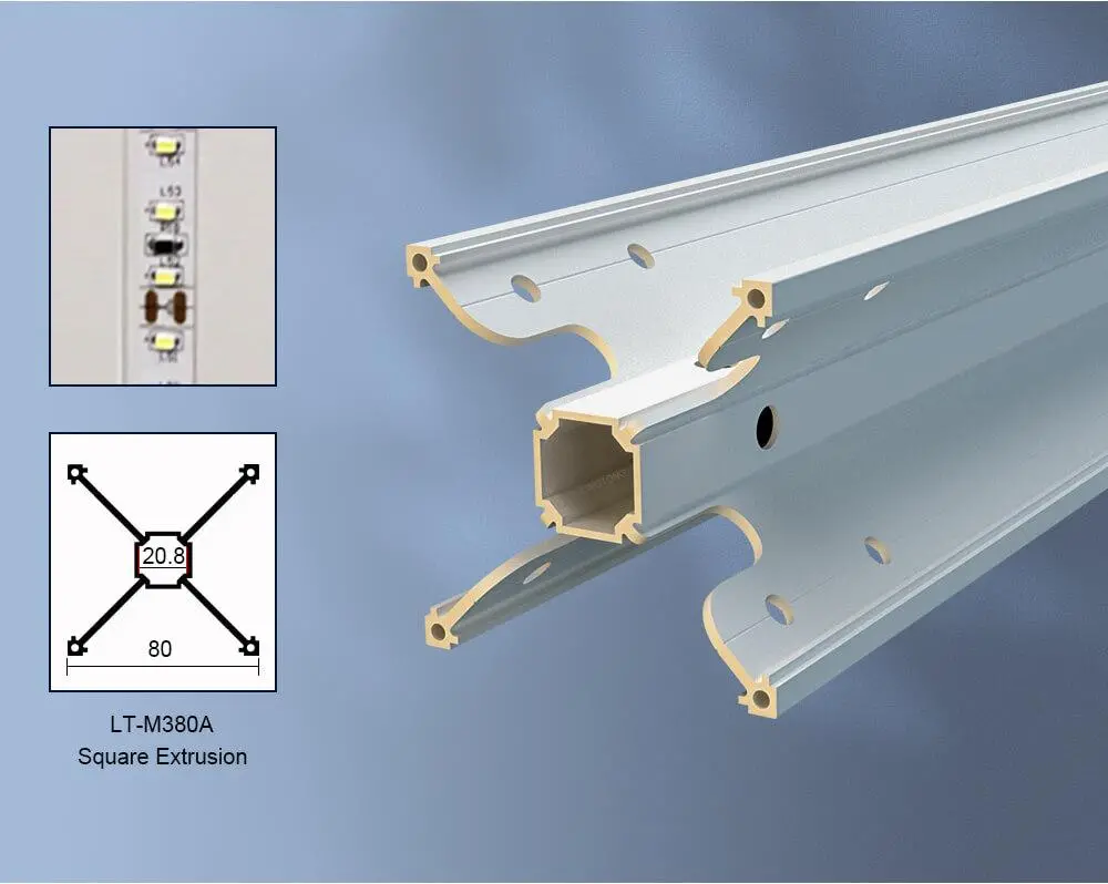 LT-DG930 80mm Square Extrusion four sides open with Led Strips on Four Sides