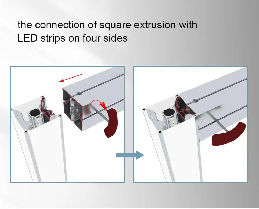 LT-DG930A 80mm Square Extrusion four sides open with Led Strips on Four Sides