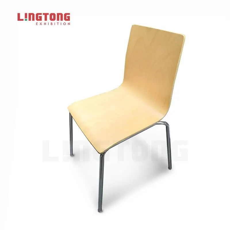 LT-ZET-09 Chrome Plated Steel Tube Frame Stackable Chair with Plywood Seat and Back with Basswood Ve