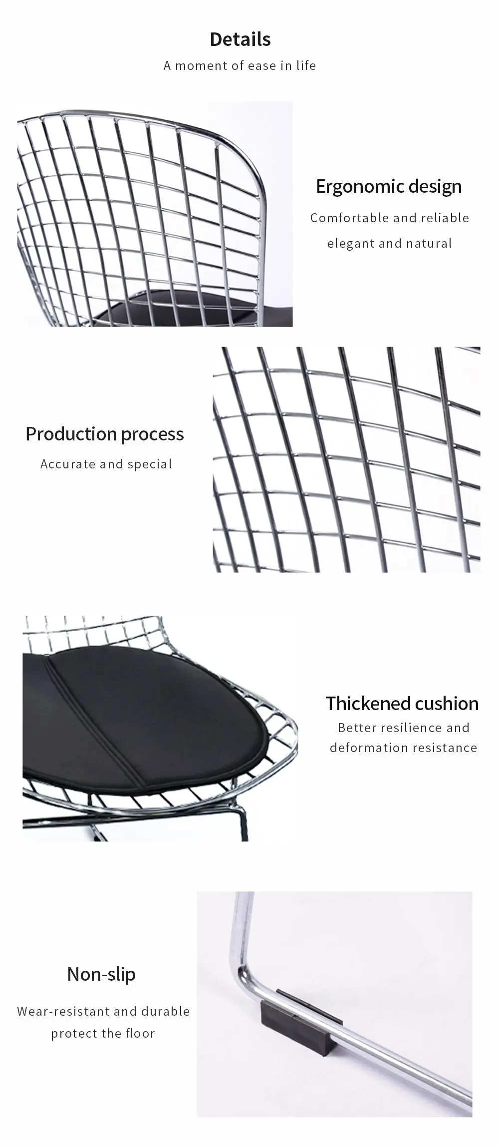 LT-ZET-10 Chrome Plated Solide Steel Wire Frame Chair with PU Cushion Seat