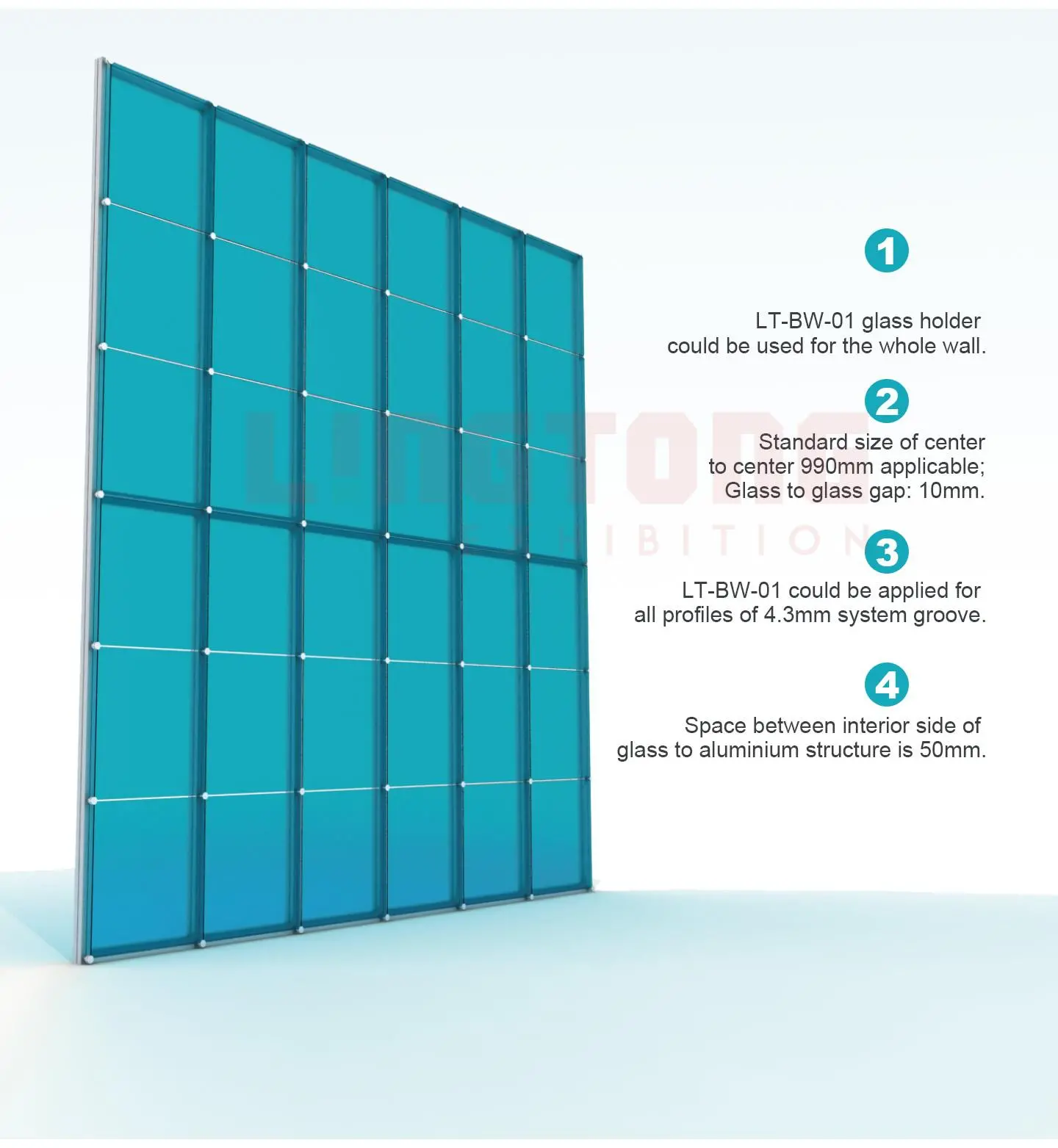 LT-BW-01 Glass/Panel Retainer For Advertising Display Screen
