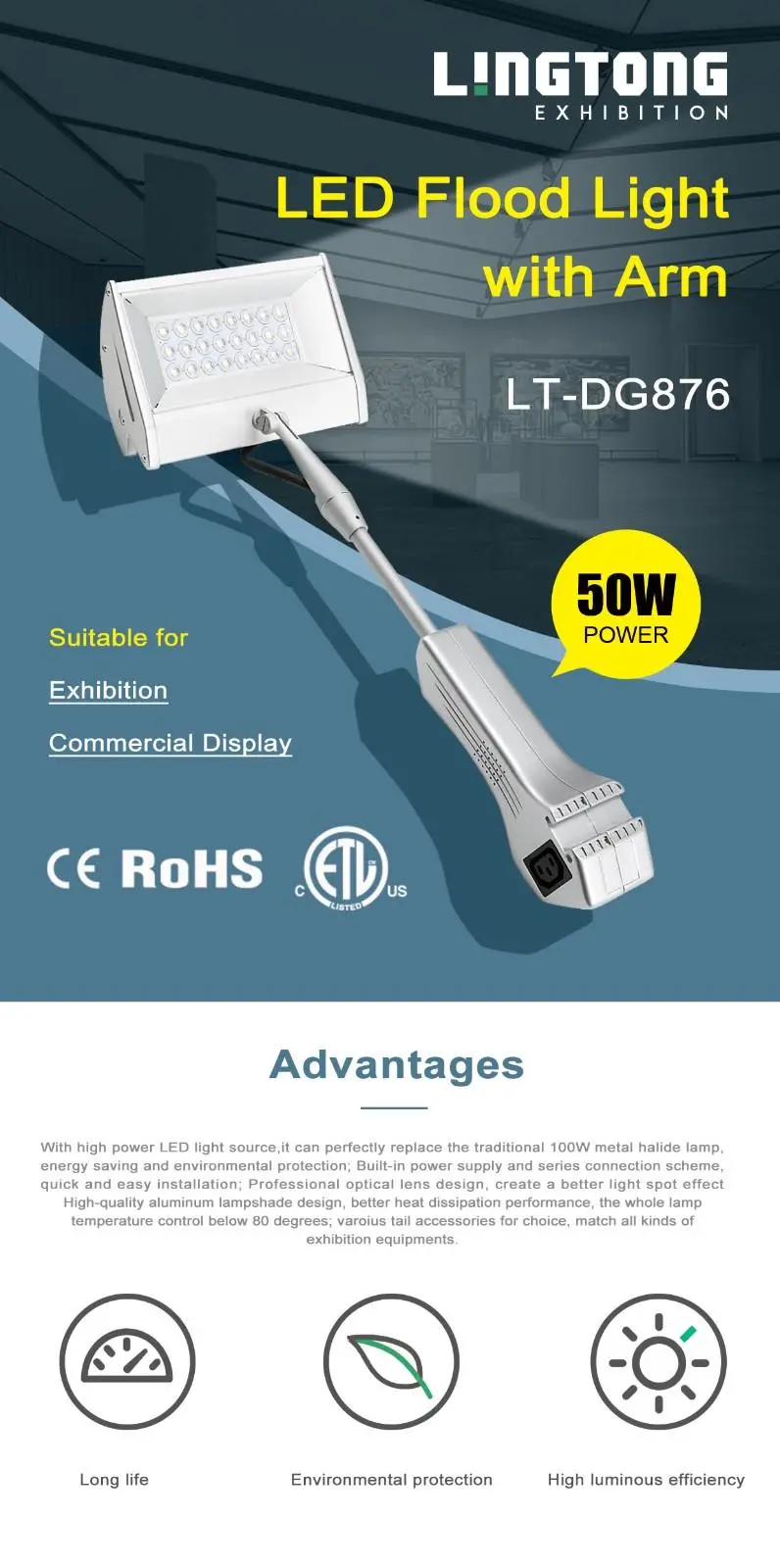 LT-DG876 50W LED Flood Light with Arm
