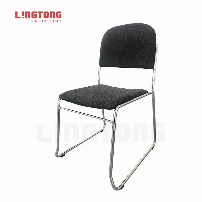 LT-ZET-08 Chrome Plated Steel Tube Frame Stackable Chair with Fabric Covered Soft Cushion Back and S